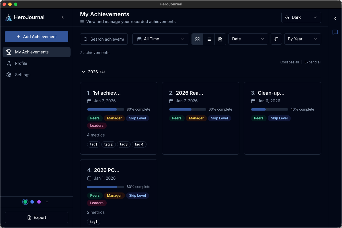 HeroJournal Application Interface